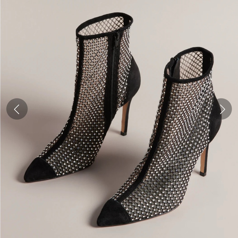Ted Baker Black Crystal Studded Heeled Boots Size 8-8.5